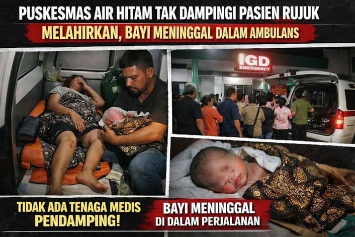 Seorang bayi perempuan diduga meninggal dunia saat proses rujukan medis dari Puskesmas Kecamatan Air Hitam menuju rumah sakit di Kabupaten Sarolangun, Selasa (10/2/2026)